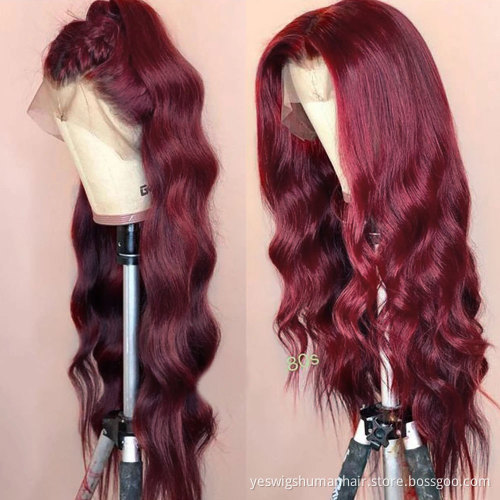 Cheap Yeswigs Body Wave 99J Red Colored Human Hair Hd Full Lace Front Wig Raw Brazilian 100% Virgin Human Hair Lace Frontal Wig